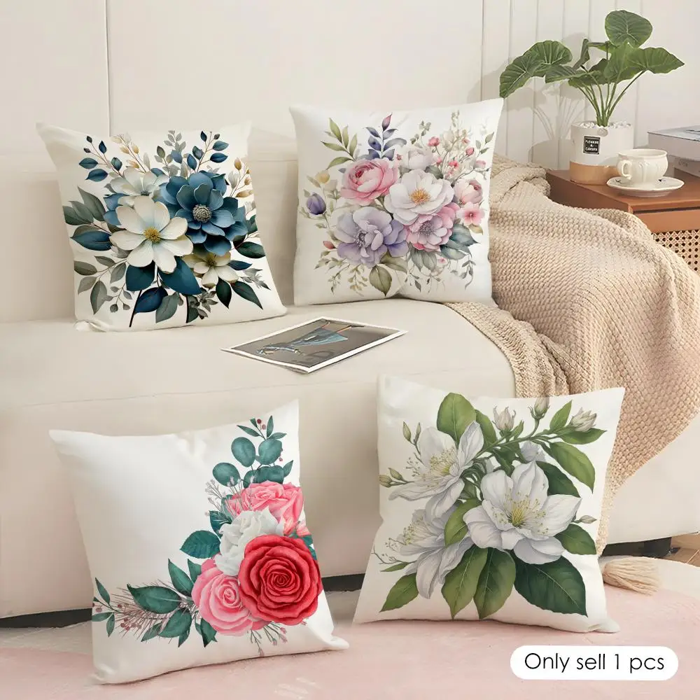 Floral Whispers Cushion Cover Soft Short Plush Pillow Cover Smooth Cozy Texture Aesthetic Cushion Case Home Decor
