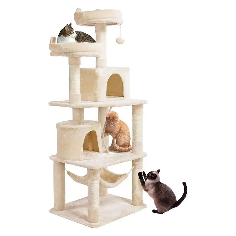Cat Tree and Bed Combo, Sisal Scratching Post, Space-Saving Large Cat Condo, Multi-Level Cat Climbing Frame, Pet Furniture