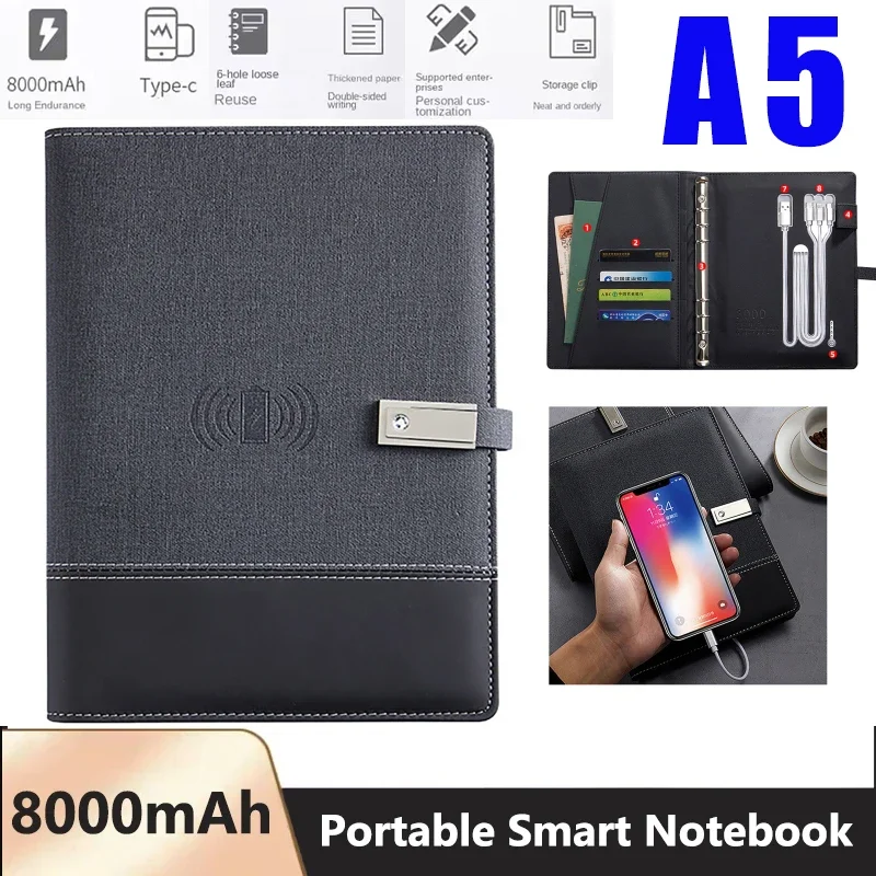 One-to-Three Charging + Wireless Charging Book A5 Smart Notebook Wired 8000mAh Record Note Drawing Bluetooth Writing Notepad