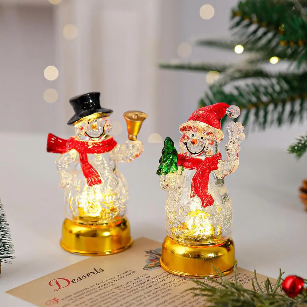 Christmas LED Decorations With Snowman, Christmas Tree Mini Lighted Ornaments For Home Tabletop Christmas Party Decor Accessory