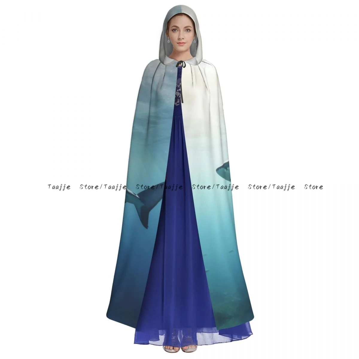 Shark Underwater Sea Witch Cloak Hooded Cosplay Costume Halloween Adult Long Party Cape