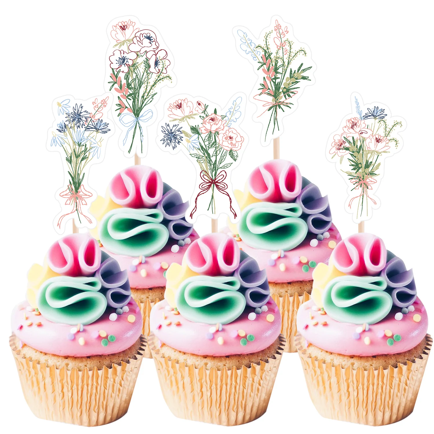 25 Teile/satz Wilde Blume Cupcake Topper Aquarell Floral Kuchen Topper für Hochzeit Valentinstag Geburtstag Party DIY Cupcake Liefert