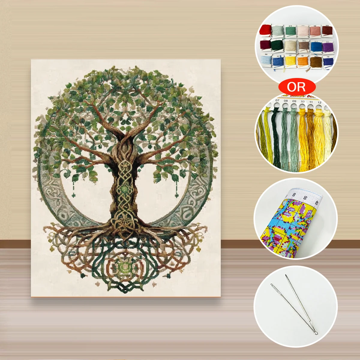 1 Stück 40x50cm/15,7x19,69 Zoll, 11Ct/14Ct Kreuzstich-Set, DIY Valentinstagsgeschenk, Stickerei-Set für Festlichkeiten, Baum des Lebens – Detail 2