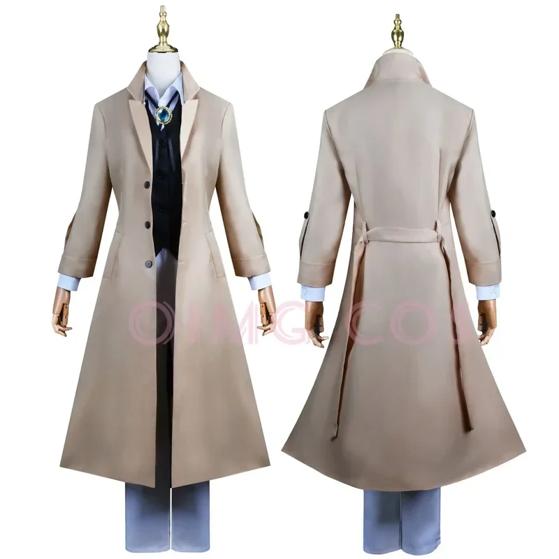 Dazai Osamu Cosplay Bungo Stray Dogs Costume Man and Woman Khaki Trench Coat Black Uniform Suits Unisex Wig Accessories