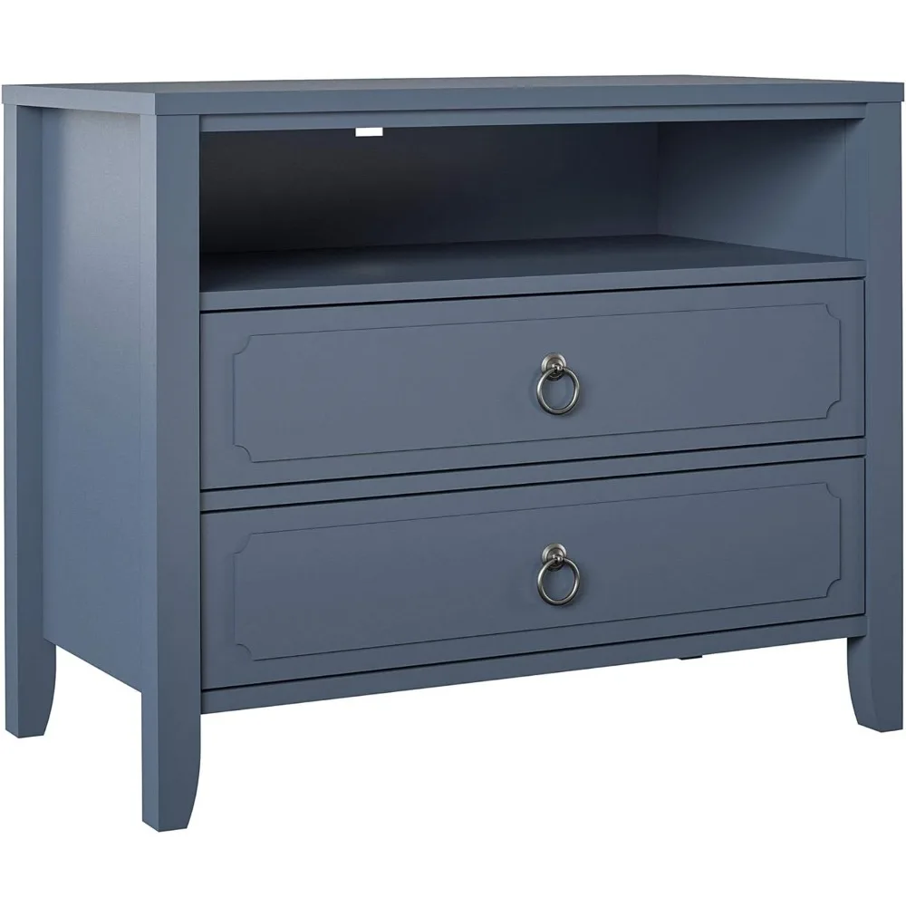 Her Majesty 2 Drawer Nightstand, Blue, Made of Painted MDF with Real Wood Legs, Suitable for Bedrooms and Living Rooms image 6