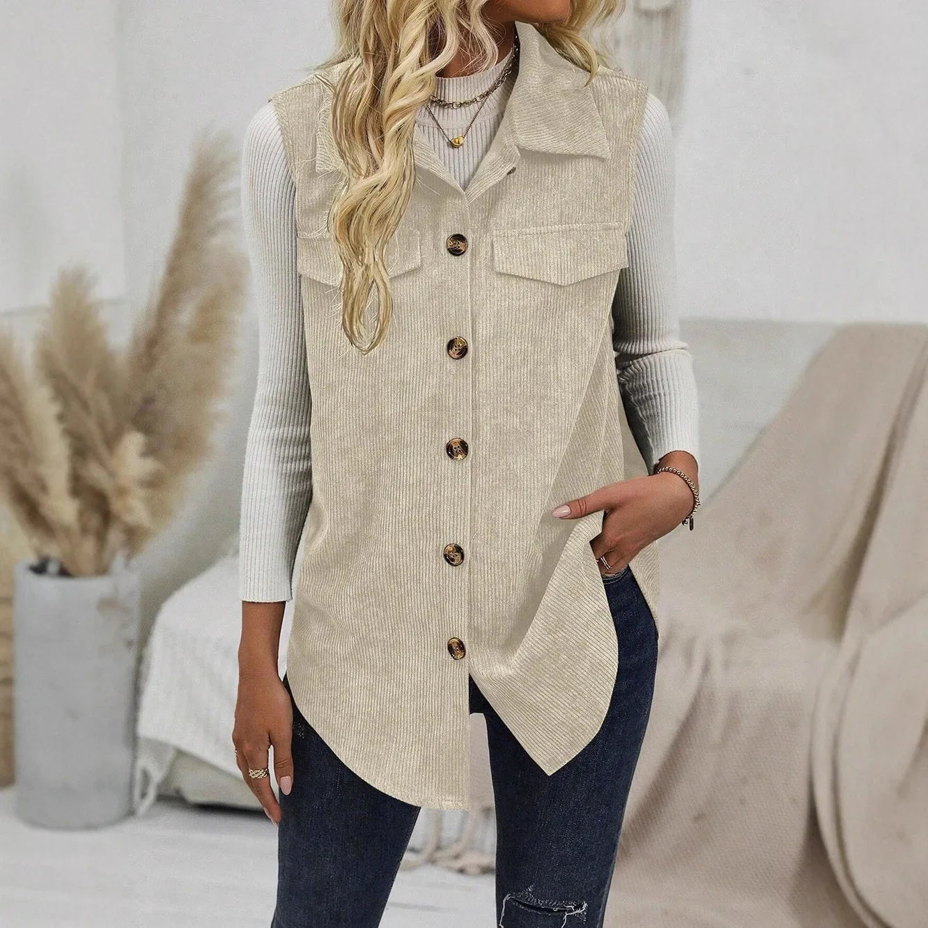 

2025 Autumn Women Solid Casual Loose Sleeveless Vest Jacket Elegant Warm Vintage Coats Outerwear Top