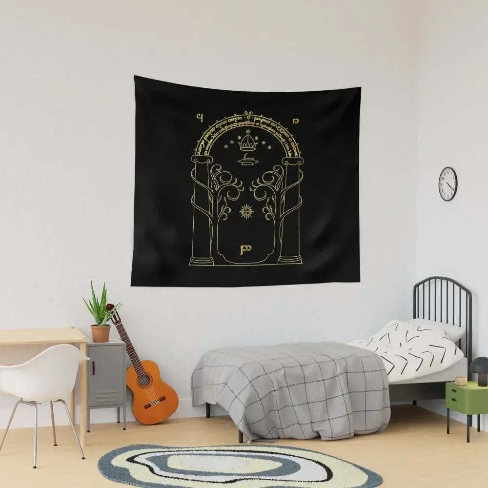 

Gate to Moria Gold SUPER HI-RES VECTOR Tapestry Room Decorator Home Supplies Aesthetic Room Decoration Wall Deco Tapestry