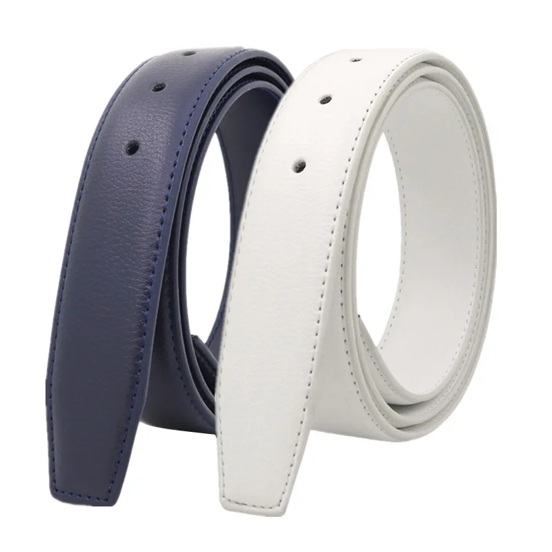 3.3 Cm Board Buckle Pin Buckle Belt Strip, Belt Body, Buckle-Free White and Blue-Gray Genuine Leather Perforated Belt