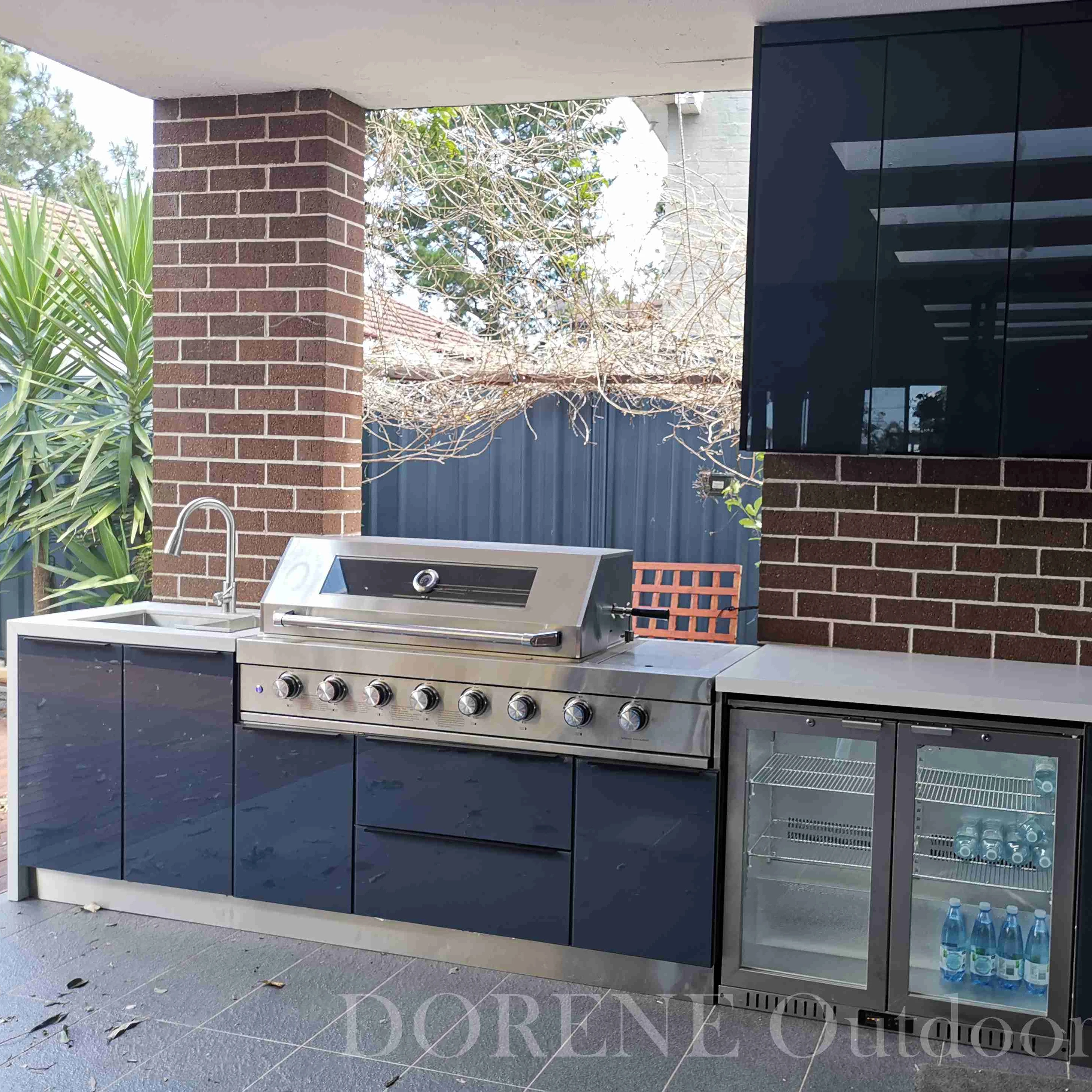 

Summer Hot Sales Kitchen Outdoor Furniture Built in Small Outdoor Kitchen Cabinets Set with BBQ Grill and Fridge