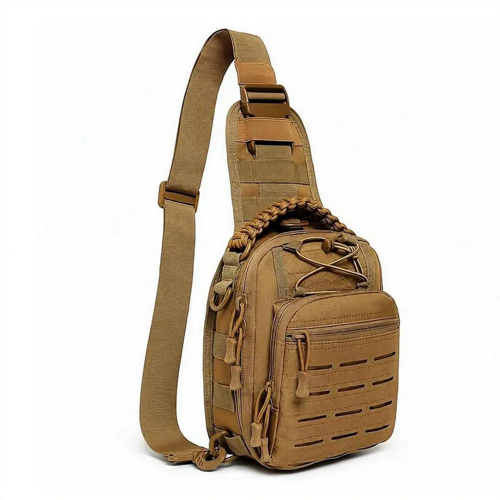 Durable Oxford Tactical Crossbody Sling Bag Braided Handle Multi Pocket Chest Backpack for Travel Fishing Daily Carry Chest Bag