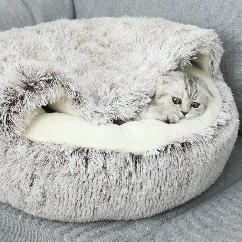 Winter Warm Shell Semi-Closed Cat Nest Pet Cat Bed Semi-Surrounded Kennel Dog Bed Closed Cat Nest