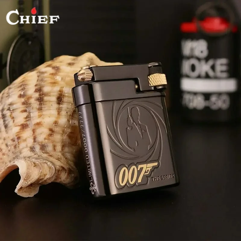 

Зажигалка CHIEF Black Gold из чистой меди, серия 007, полуавтоматическая, с боковым приводом, на масляной основе, подарок для мужчин, аксессуары для курения