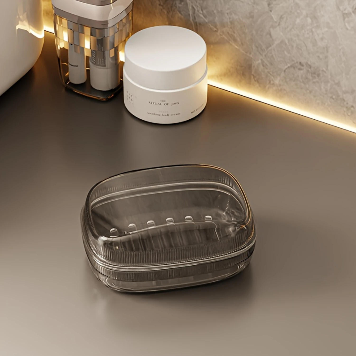 1 قطعة صندوق صابون استنزاف مزدوج الطبقة مع غطاء ، حامل صابون الحمام المرحاض ، صندوق صابون السفر المحمول المنزلي الإبداعي