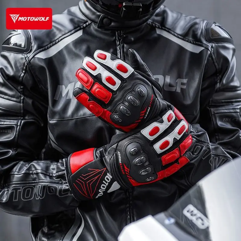 

Motowolf Motorcycle Gloves Touchscreen Breathable Carbon Fiber Biker Racing Gloves Leather Motorcyclist Equipment Protective