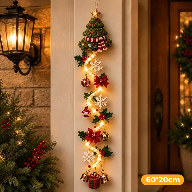 Kerstmagische wandlamp – LED-lichtgevende kerstdecoratie voor de muur, kerstman met slee en rendieren, hangdecoratie voor feestjes.