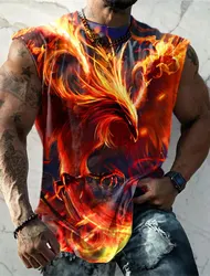 Men's Fitness Clothing 3D Phoenix Printed Sleeveless Shirt Running Sports Undershirt Mens Quick-Drying Bodybuilding Bottom Shirt