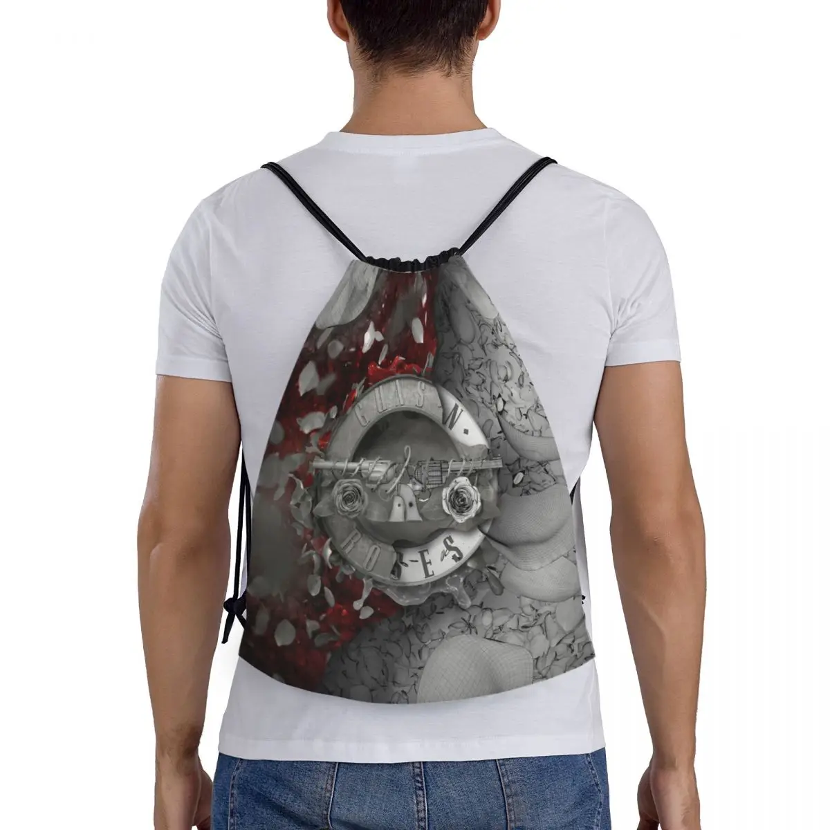 Guns N Roses Hard Rock Band-mochila con cordón para hombre y mujer, saco deportivo para gimnasio, bolsa de compras con logotipo de bala plegable