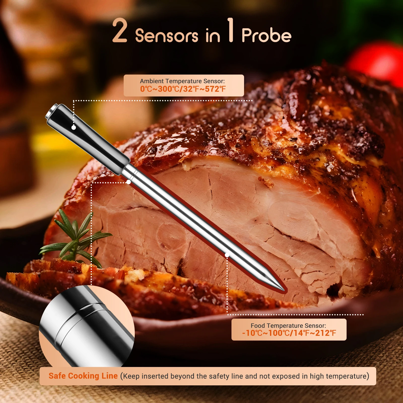 INKBIRD Wireless BBQ Thermometer INT-11X-B IP67 Bluetooth Meat Thermometer for Grilling Smoking 25 hours of Continuous Cooking