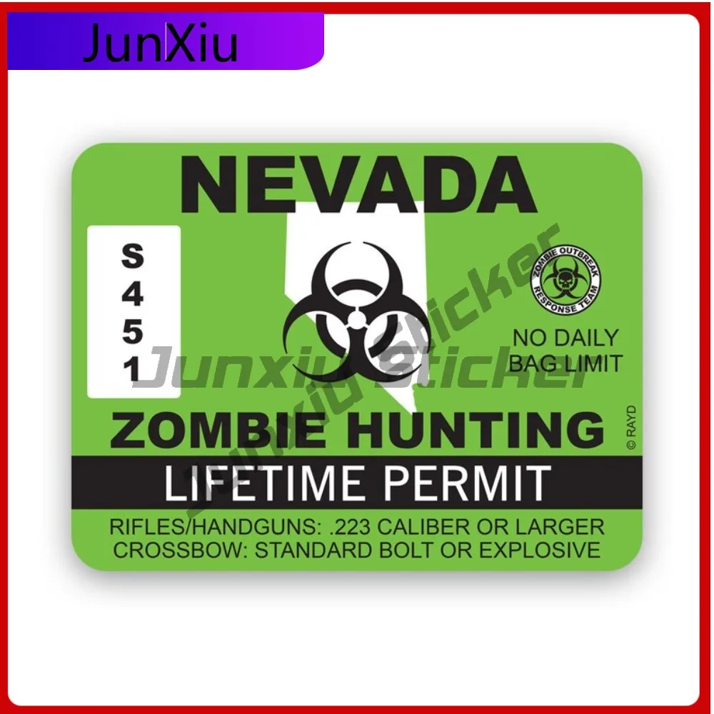 

Nevada Zombie Hunting Permit Sticker Creative Decals Auto Decor Car Sticker Vinyl Decal Waterproof Durable Fade Resistant For