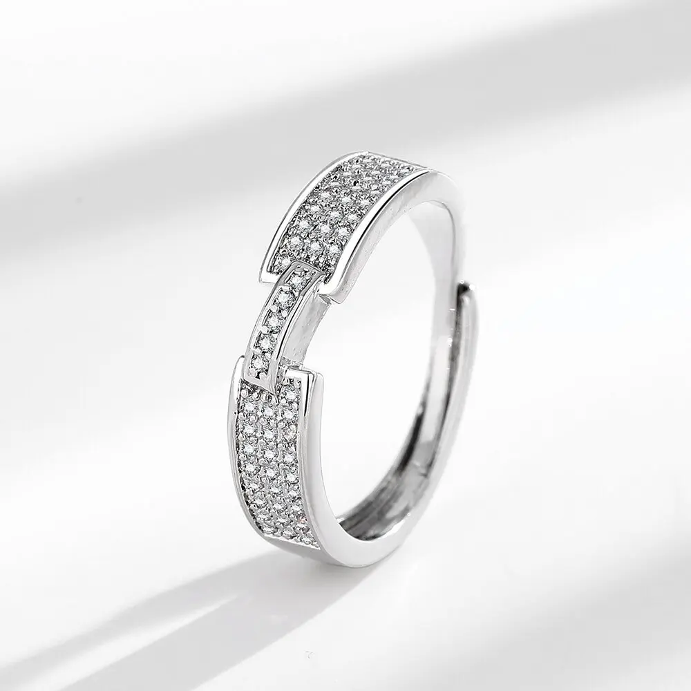 خاتم خفيف فاخر فردي على الطراز البارد من الفضة الإسترليني عيار 925 بتصميم هندسي قابل للتعديل