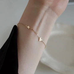 Minimalist Stylish Tiny Hearts Cute Stacked Bracelet Stainless Steel Gold Plated Chain Ladies Women Student Fashion Jewelry Gift