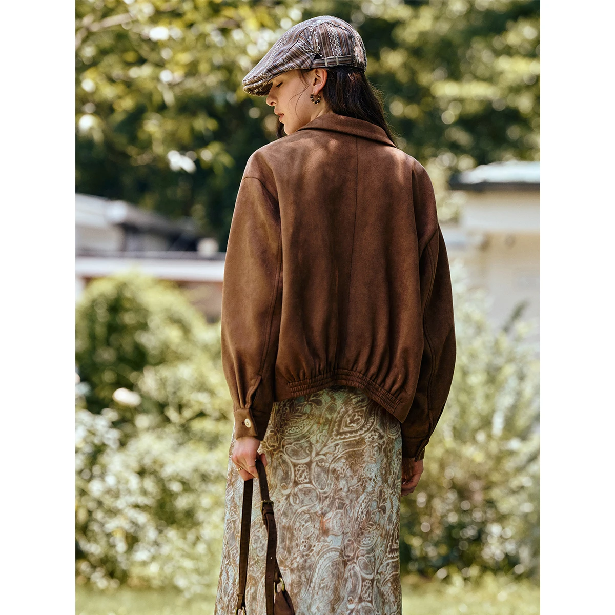 Kurtka damska OLrain, vintage, luźna, brązowa, zamszowa, krótka, wiosna 2026, codzienna, jednolita, z długim rękawem, odzież wierzchnia damska GO57QW000921