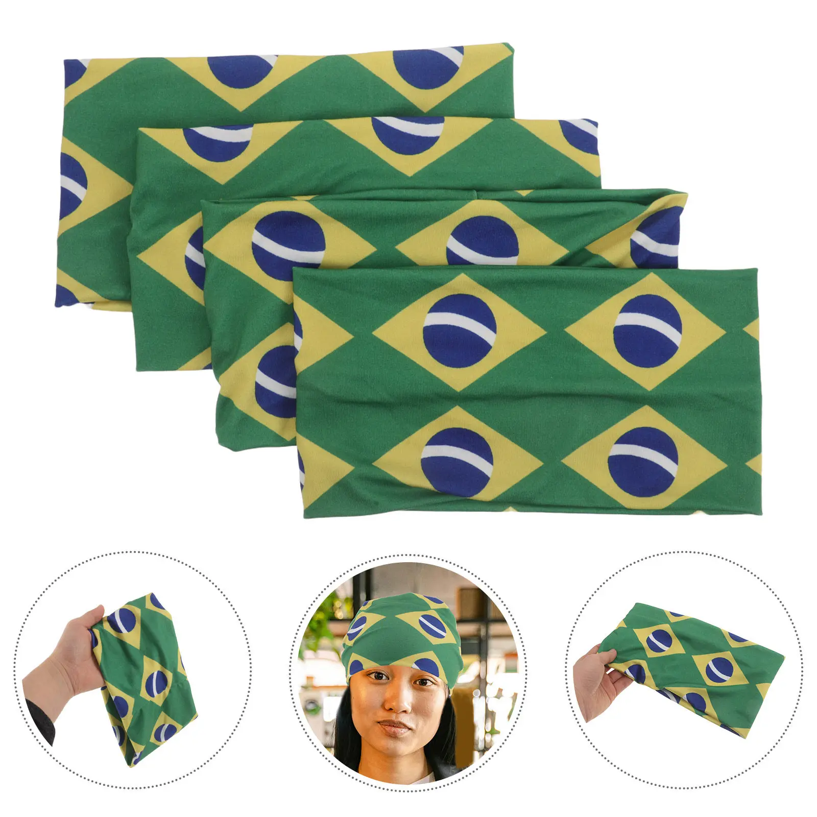 

4Pcs Soccer Headbands Wide Stretchy Brazil Flag Pattern Hairbands Sports Hair Accessories Game Day Fitness Patriotic Headbands