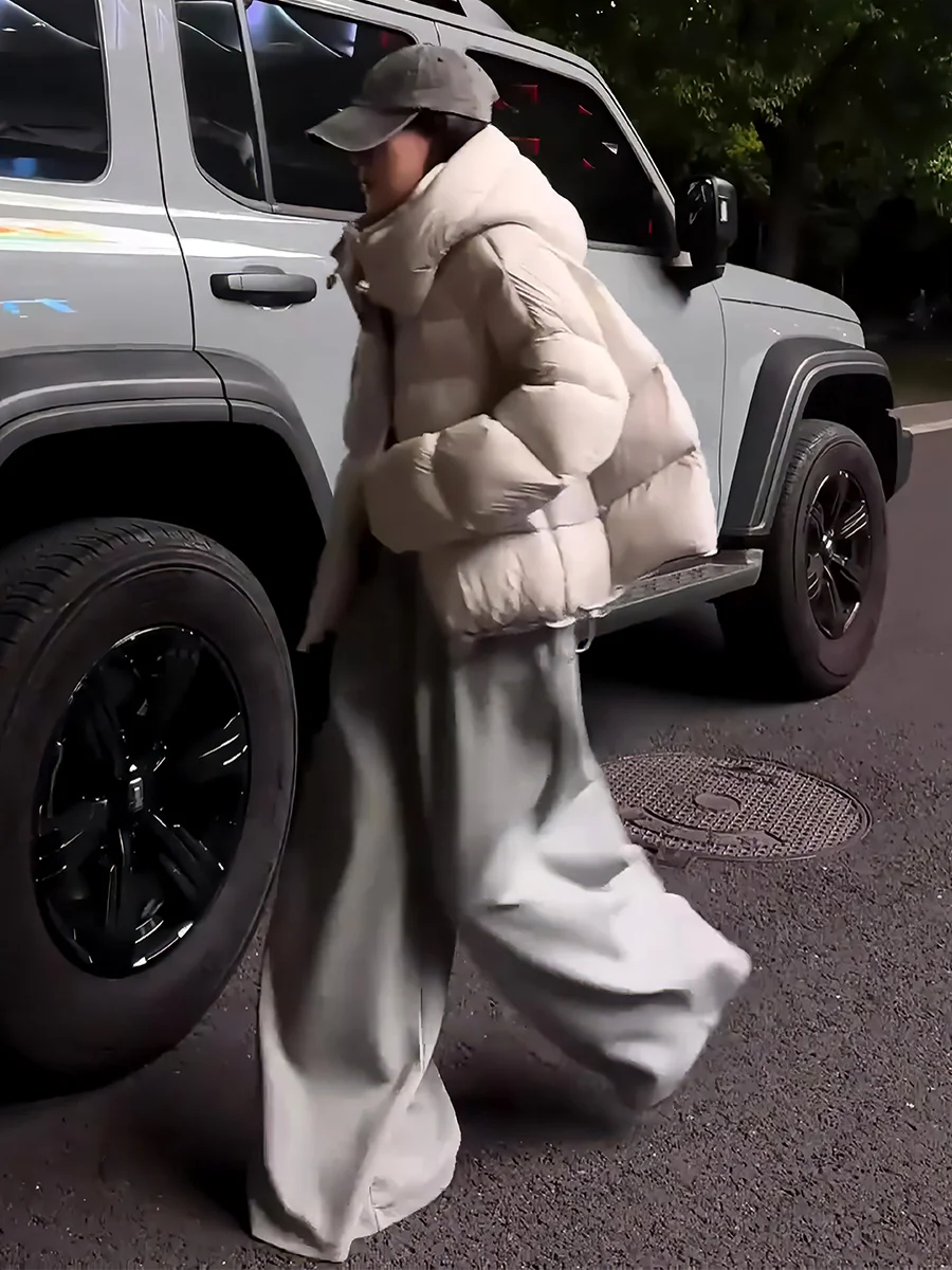 여성용 오트 화이트 다운 재킷 후드 스트링 따뜻한 패셔너블 겨울 코트 출퇴근용 탈부착 가능한 후드