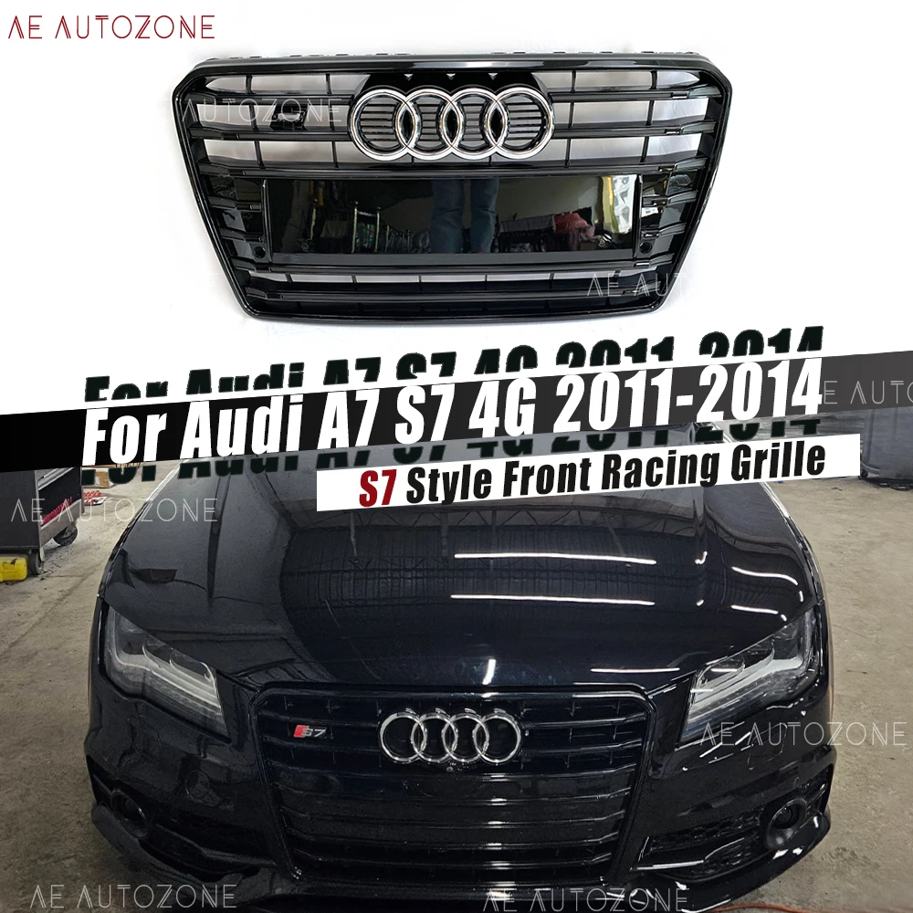 

Glossy Black S7 Style Racing Grilles Upper Grille For Audi A7 S7 4G 2011-2014 Front Radiator Grid Bumper Grill Body Kit Tuning