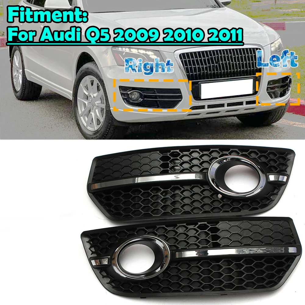 

Car For Audi Q5 2009 2010 2011 2012 Front Bumper Fog Light Lamp Cover Honeycomb Grille Grill Glossy Black Car Accessories