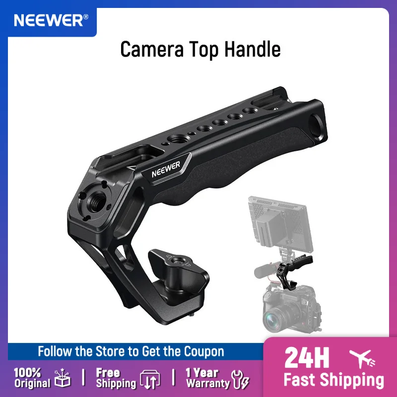 

NEEWER Camera Top Handle with 3/8" Wing Screw & Locating Pins with 1/4" & 3/8" Threads Cold Shoes for ARRI Nonslip Silicone Grip