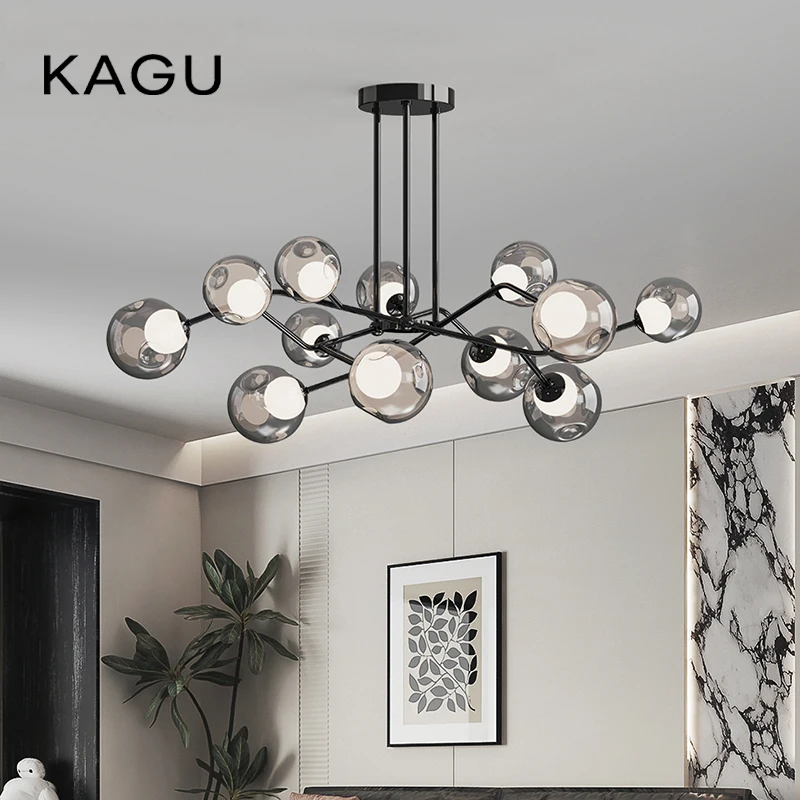 

Modern Magic Bean Molecule Chandelier Smoke Gray Glass Ball Pendant Light For italian restaurant Bar Living Room Modern Lighting