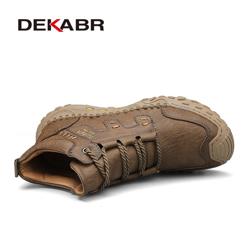 DEKABR Fashion High Quality PU Leather Men Boots Winter Warm Outdoor Snow Boots Handmade Designer Ankle Boots Size 38-46