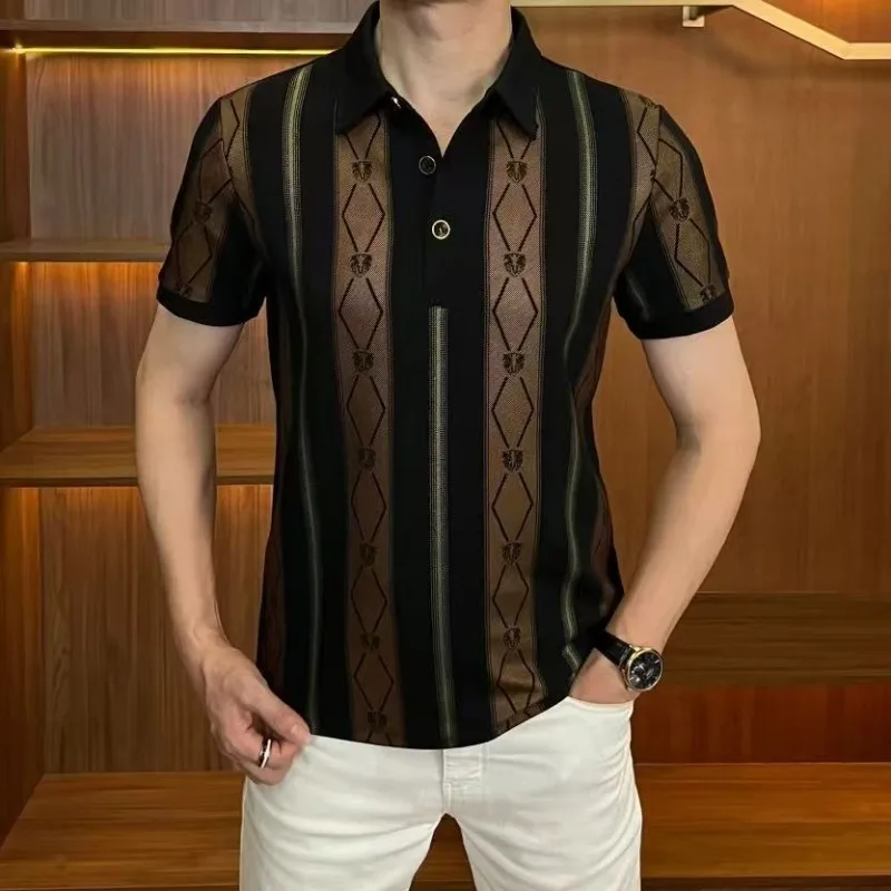 Polo d'été à manches courtes de haute qualité pour hommes, imprimé tendance, coupe ajustée, décontracté, style streetwear