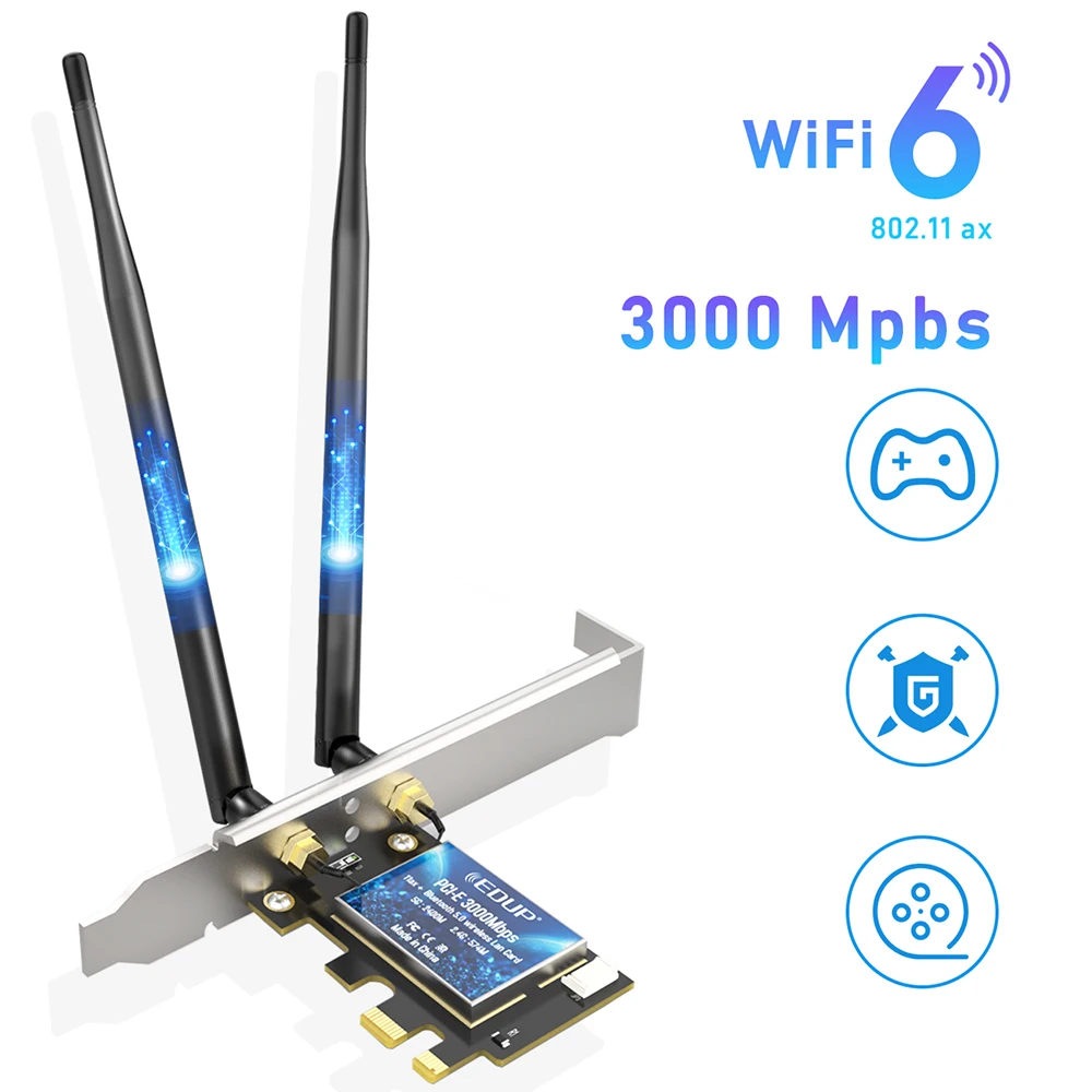 EDUP WiFi 6 Wireless Network Card 3000Mbps PCI Express Bluetooth5.0 Adapter Dual Band 2.4G/5GHz Intel AX200 Esports Network Card