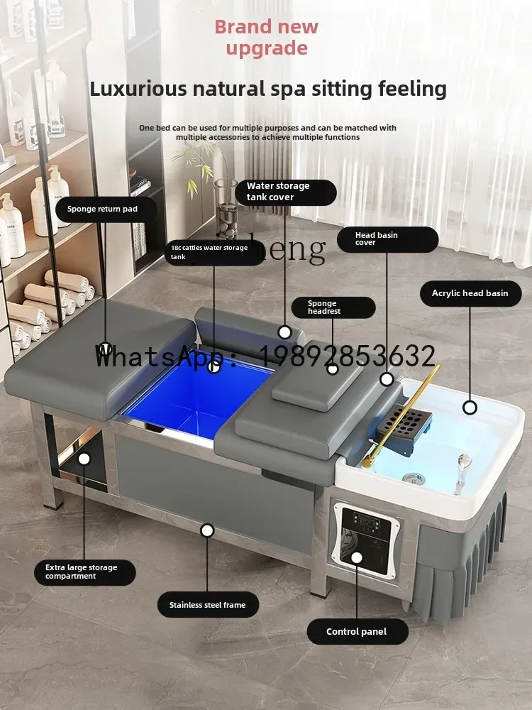MR hair salon Thai hair treatment water circulation fumigation with heater stainless steel water storage shampoo bed