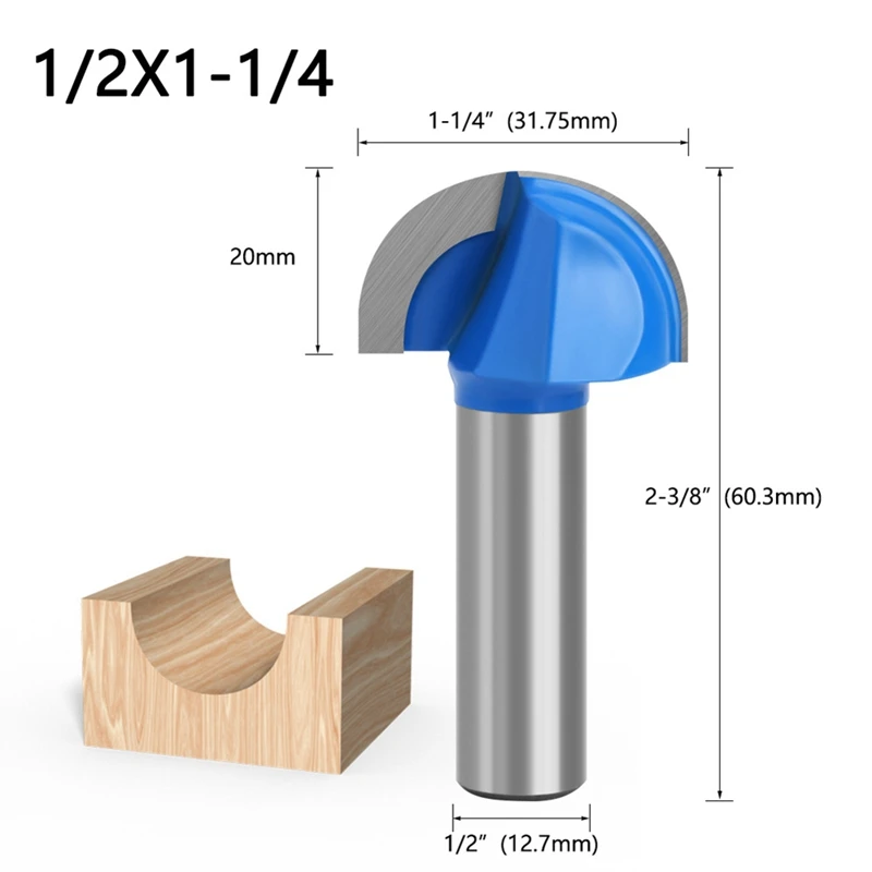 1/2 Shank Round Nose Groove Core Box Router Bit Double Groove Woodworking Tools Half Round Relief Drill Bits