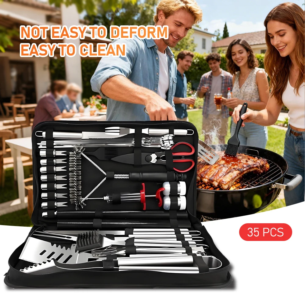 

BBQ Tool Set Stainless Steel Grill Tool Set Barbecue Accessories Set with Storage Bag Grill Mats for Outdoor Cooking Camping