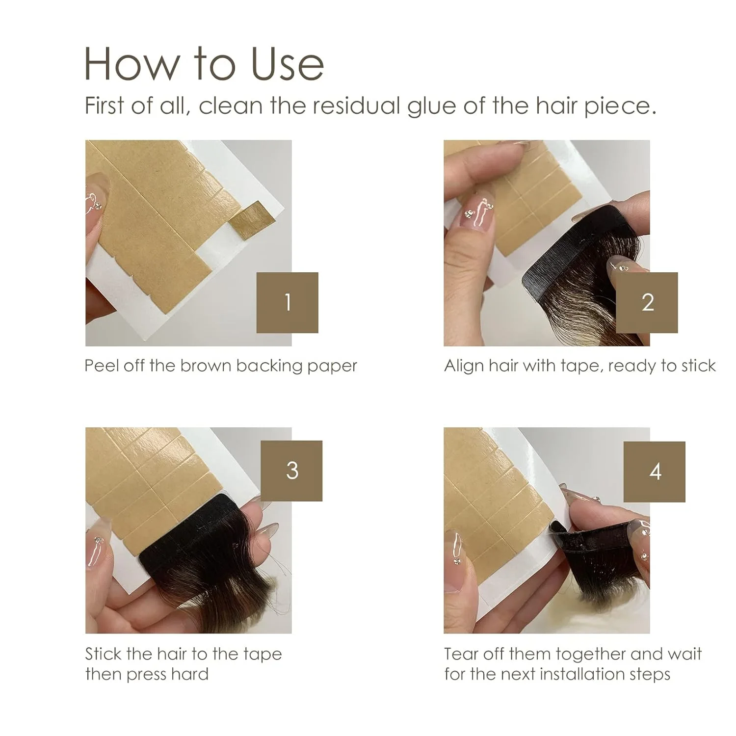 Hair Want Dubbelzijdige haarverlengingstape 4 cm x 0,8 cm Zelfklevende vervangingstape 120 voorgesneden tabbladen Tape voor tape-in extensions