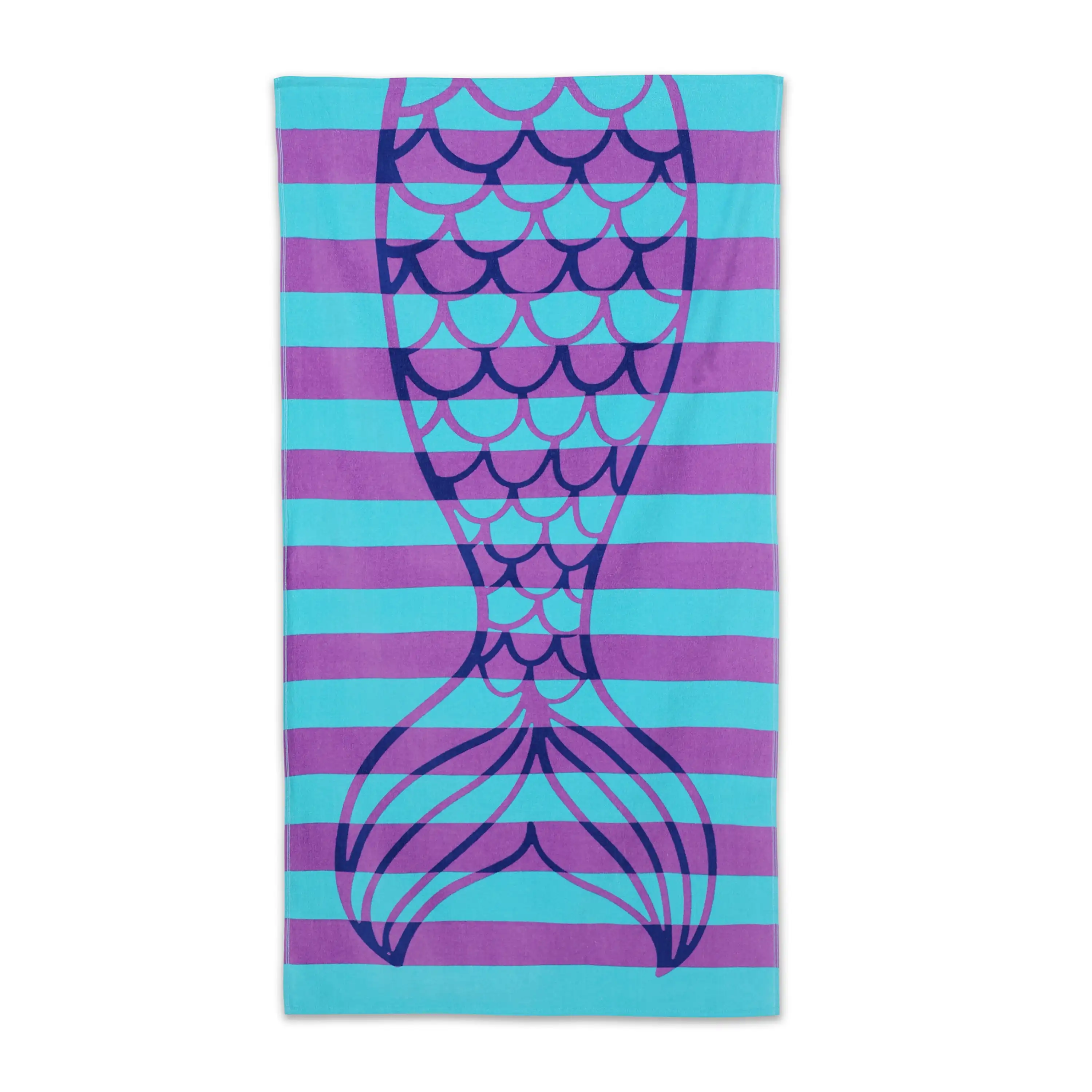 Purple Print Mermaid Design Teens Kids Cotton Blend Beach Towel, 30 X 60 Inches, Mermaid Tail