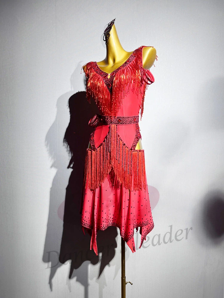 Dançarinos latinos, adultos, crianças, vestido de flor de tubo de contas costurado à mão personalizado de alta qualidade, vestido de performance de pedra tango samba ab