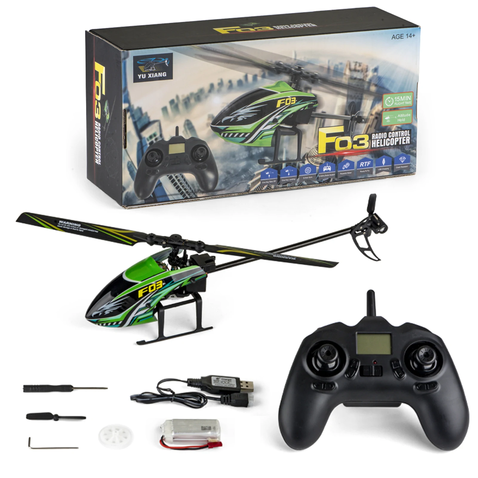 YUXIANG F03 RC Helicopter 4CH Flybarless One Key Take off Height Hold Helicopter with 6-axis Gyro RC Helicopter for Beginner