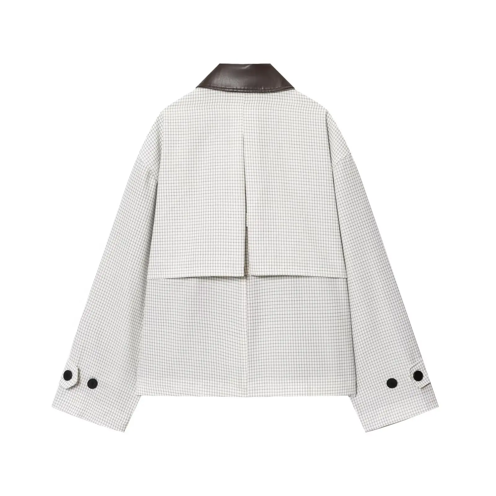 

HH Female Autumn New Stylish White Plaid Lapel Single-breasted Long Sleeves Jacket Women Vintage Commuter Causal Short Coats