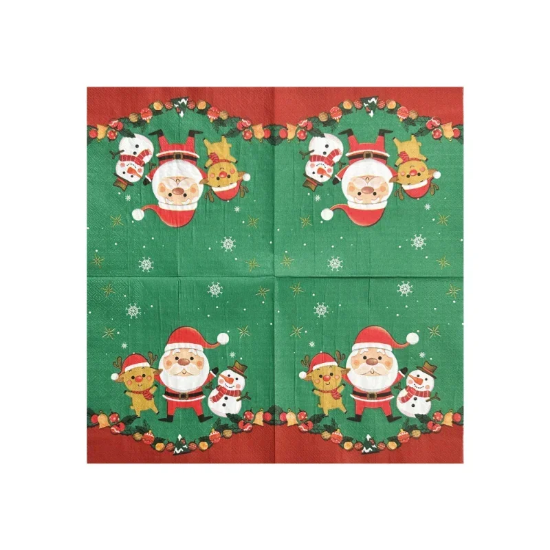 Cartoon Christmas Printed Napkin Square Christmas Party Decoration Coloured Wood Pulp Paper Towels 20pcs Mother & Baby Grade