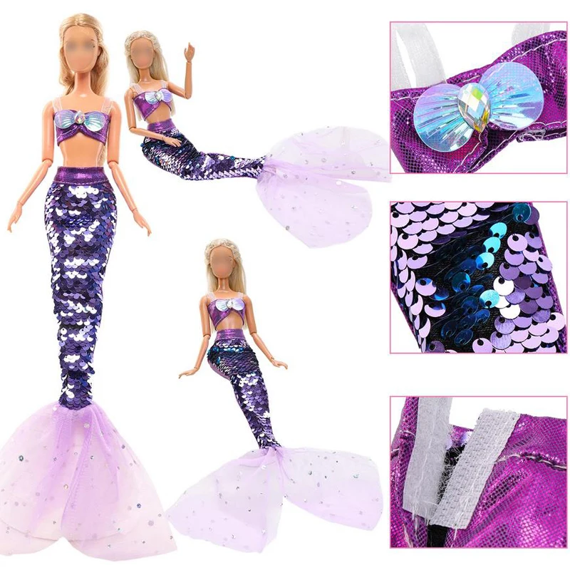 4 szt. Błyszczące piękno sukienka z rybim ogonem kostium syreny dla 1/6 lalki 11.5 cala akcesoria dla lalek 1/3BJD Blyth sukienka syrenka