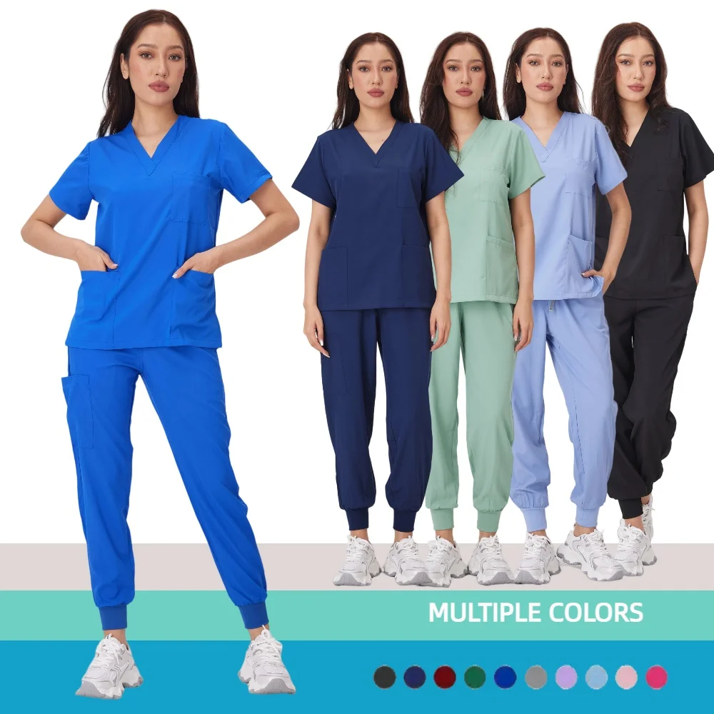 

New Scrubs Set Medical Uniforms Stretch Scrub Tops With Pocket Pants Nurse Uniform Doctor Surgery Overalls Beauty Salon Workwear