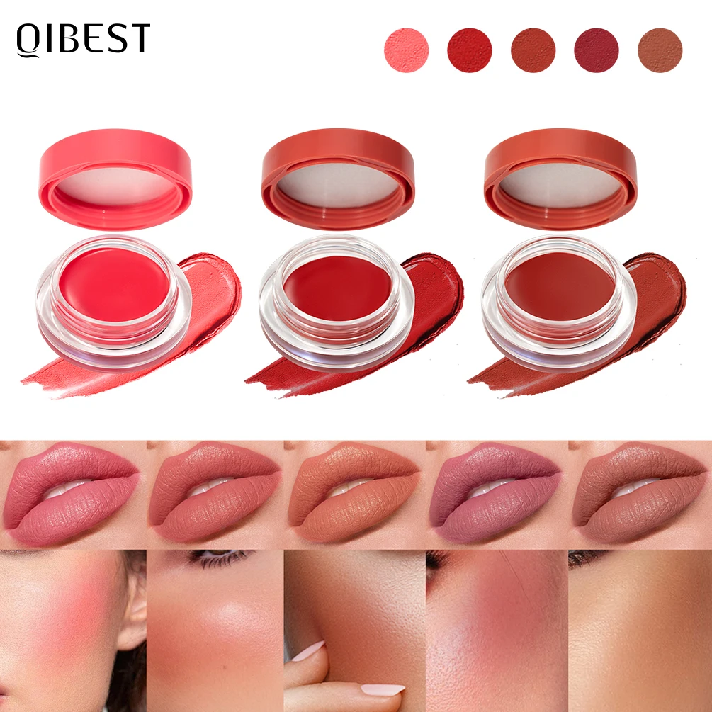 QIBEST Multifunktionaler 3-in-1 Matter Lippenstift Rouge Augen Leichter Mousse-Creme Langanhaltender Lippen-Tint Gesichts-Rouge Schönheitskosmetik