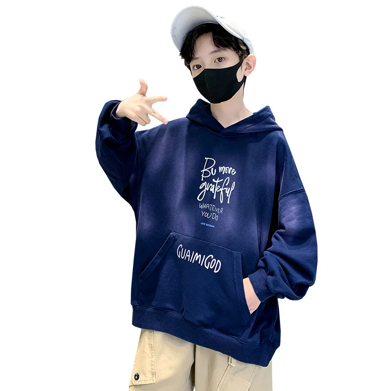 

Fashion Child Hooded Sweatshirt For Boys Letter Print Spring Clothes Teen Korean Casual Tops Boy Hoodies for Teenage Kids 5-14Y