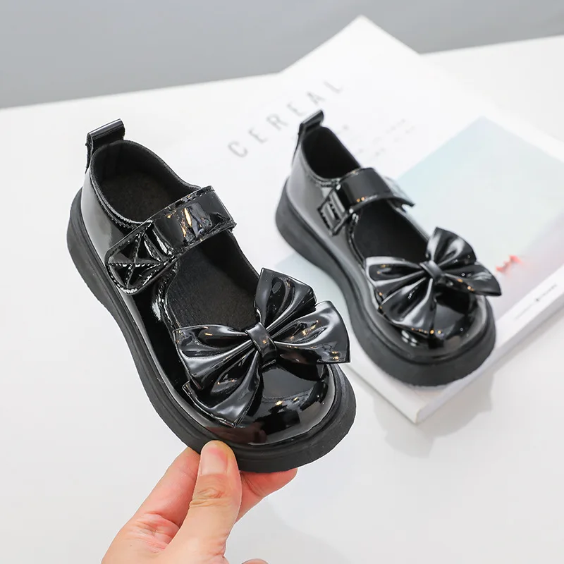 Japanese Girls Leather Shoes 2022 Spring Britain Students Uniform Mary Janes with Bow Black Princess Thick Bottom Glossy Shoes