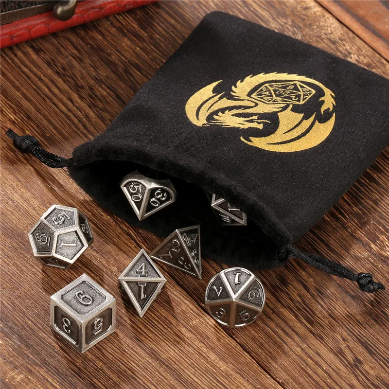 

7pcs/set Metal Polyhedral DND Dice for Tabletop Role Playing Board Game RPG Gaming Accessory with Bag